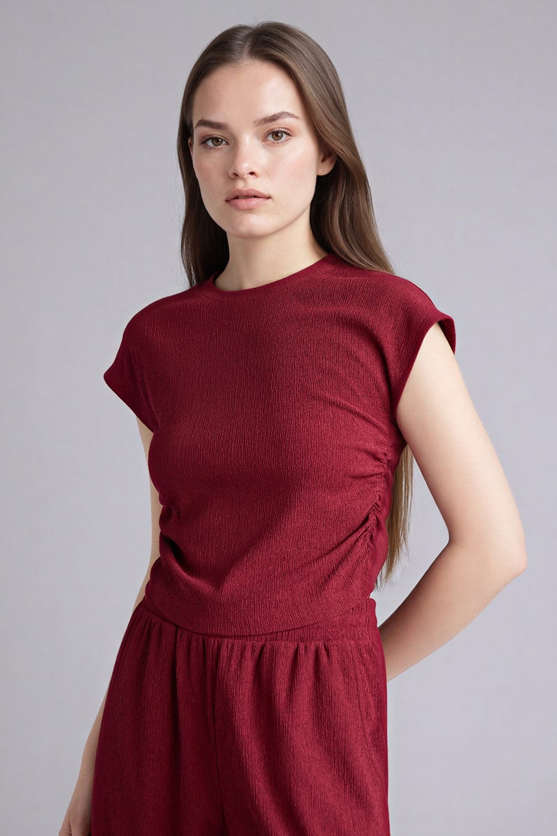 DeFacto Red Woman Slim Fit Crew Neck Crepe Short Sleeve T-Shirt Casual - Image 3